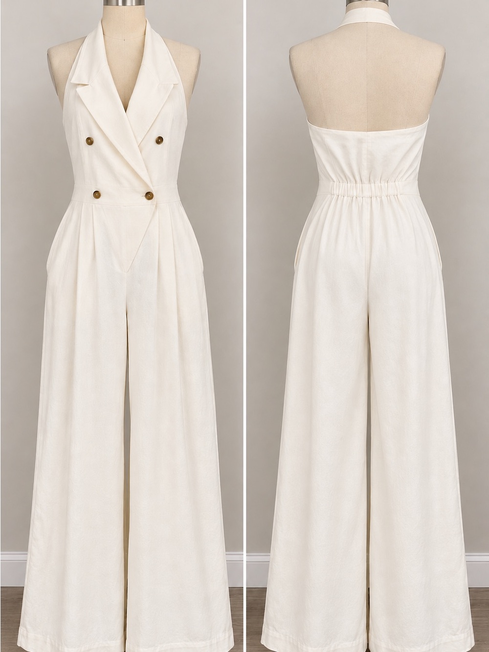 Banana Republic Factory Cream Halter Jumpsuit with pockets